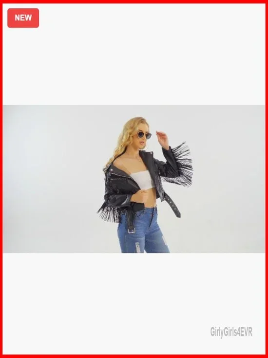 Faux Leather Moto Jacket with Tassel Trim and Adjustable Belt - Picture 7 of 7